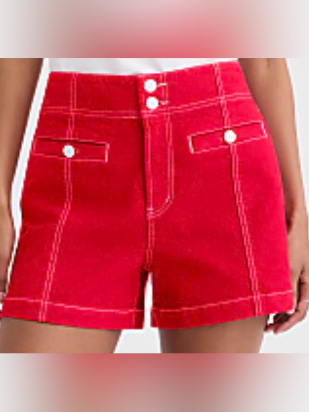 LOFT Red High-Rise Contrast Stitch Shorts